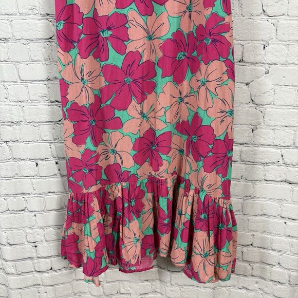 The Odells x Oh Joy Julia Maxi Dress Pink Floral Hibiscus Puff Sleeves Size S - Picture 6 of 12
